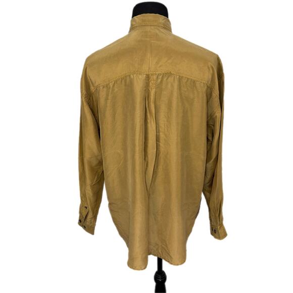 Y2K Gold Silk Long Sleeve Button Down Shirt - Men's Size L - Picture 3 of 5